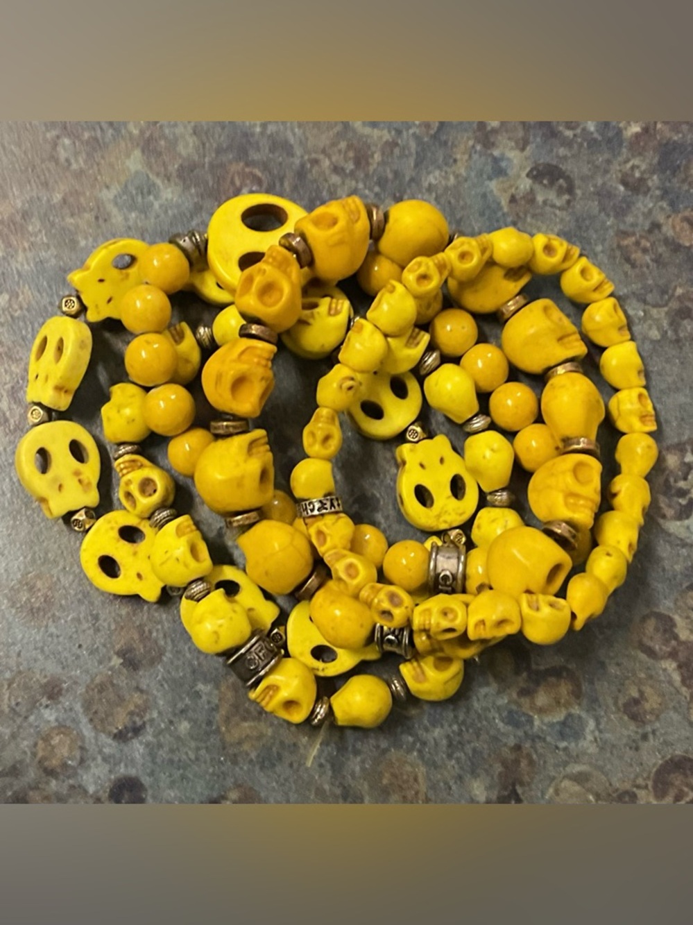 5 Yellow Skull Bead Stretch Bracelet - Women's Fashion Jewelry